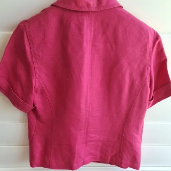 Emma James Hot Pink Blazer Short Sleeve and Linen Pant Suit Set - Picture 7 of 11